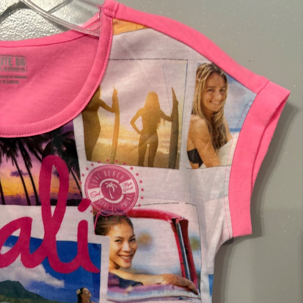 Route 66 Cali Good Vibes Graphic T Shirt Pink Beach (Girls Large 10/12) - Picture 2 of 8
